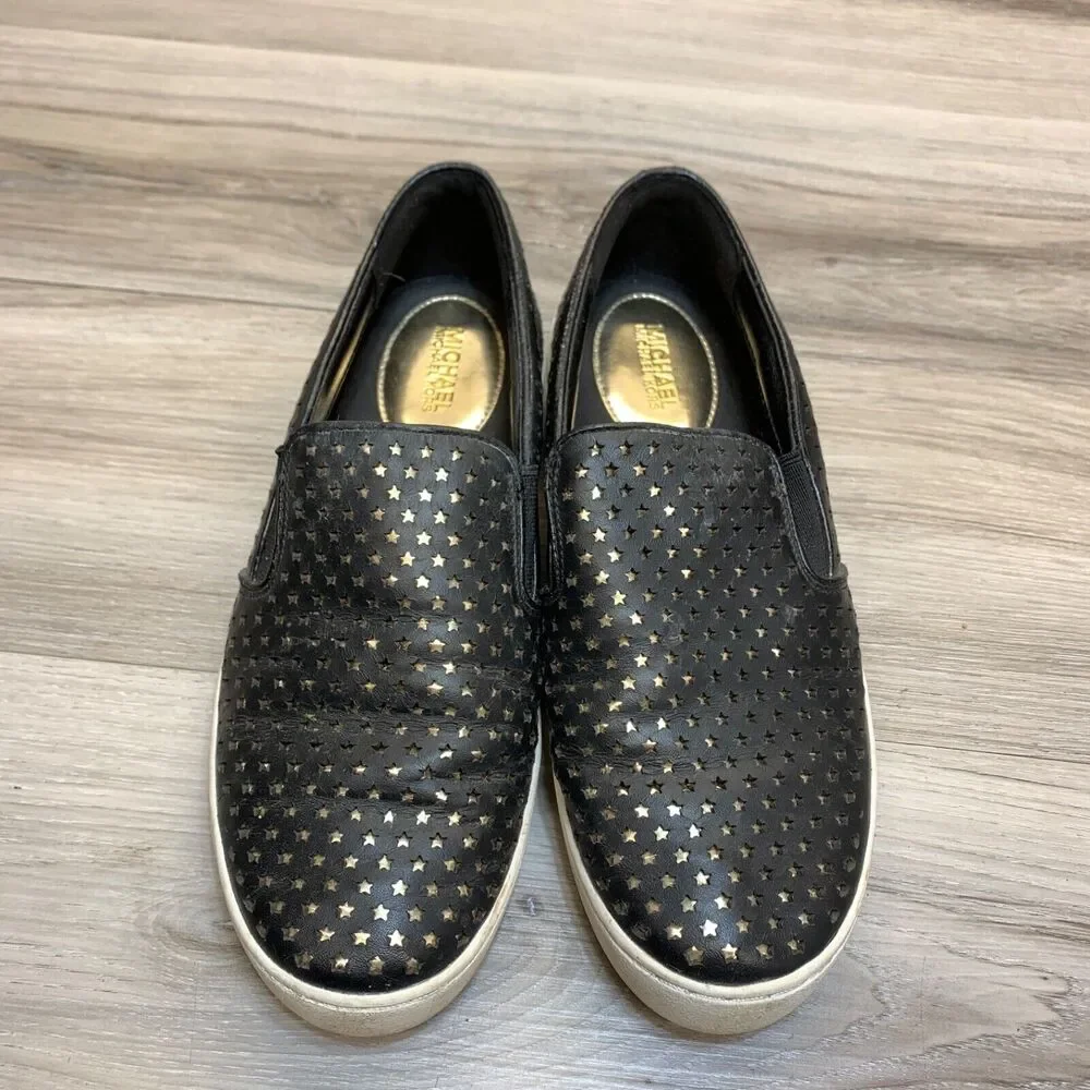 Michael Kors Womens Slip‎ On Shoes Black Leather Perforated Round Toe 5.5 M